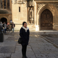 Elsa outside Bath Abbey