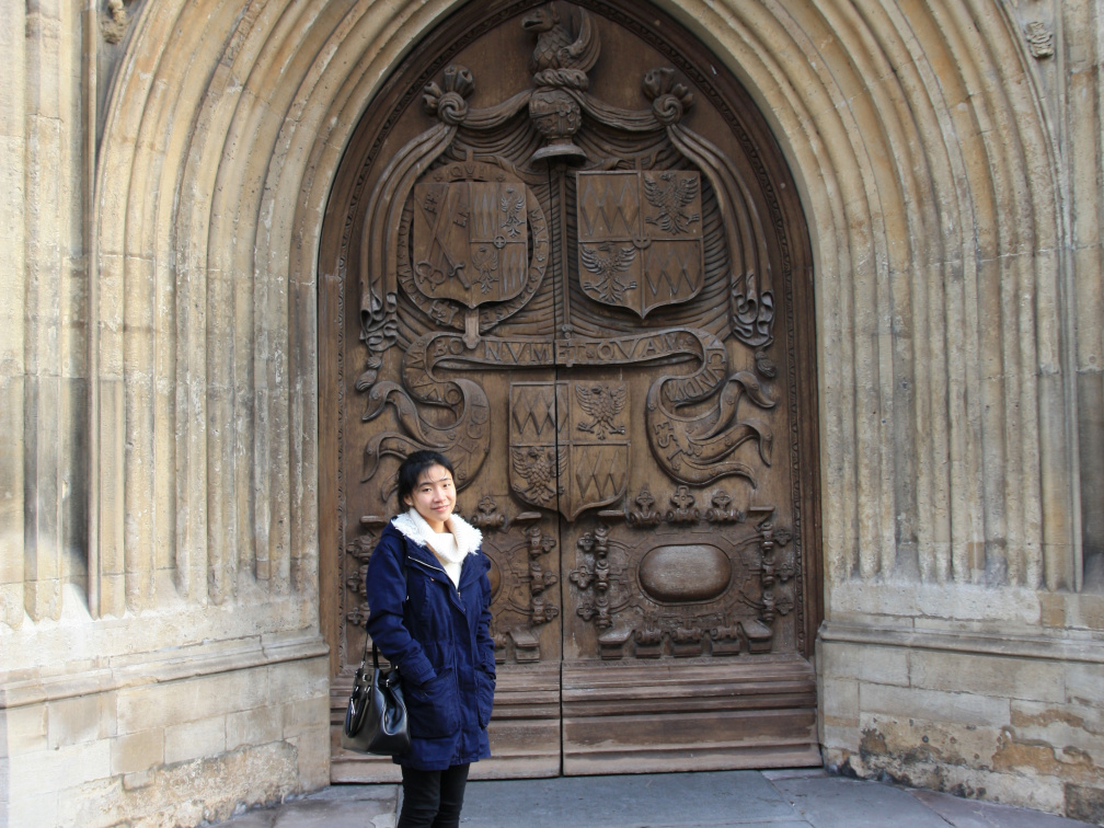 Elsa outside Bath Abbey
