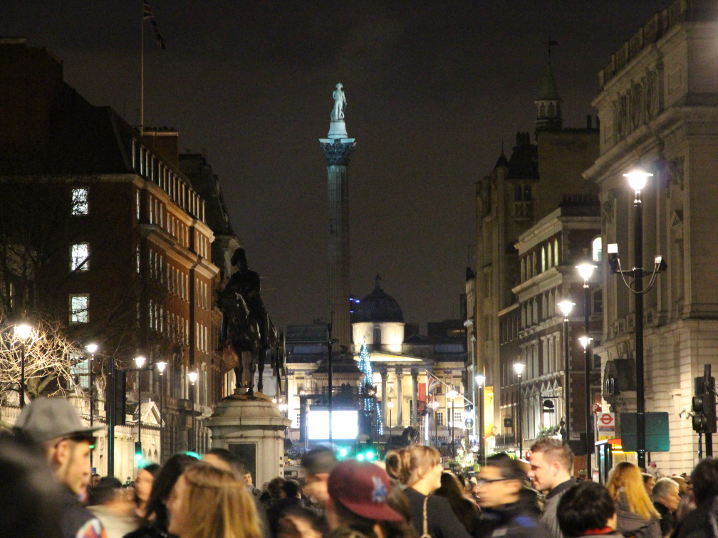 The crowds approaching Nelson's Column