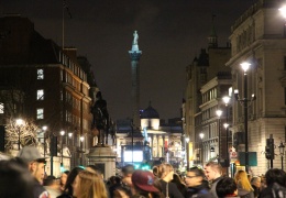 The crowds approaching Nelson's Column